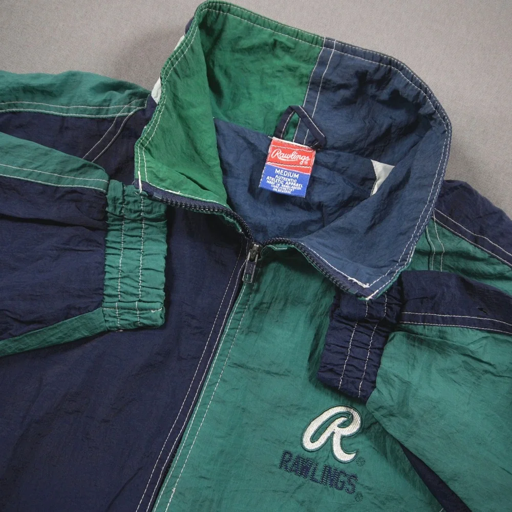 90s Rawlings Colorblock Vintage Crinkle Taffeta Men M Windbreaker Jacket Seattle
